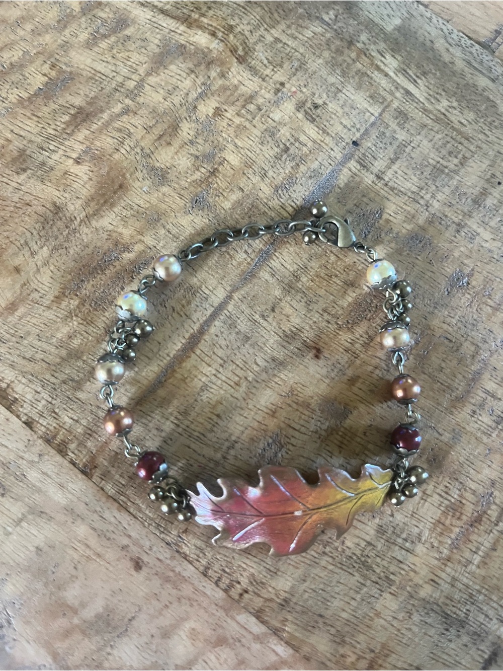 Autumn Oak Leaf Beaded Bracelet